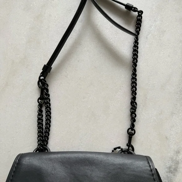 COACH Faye Crossbody Purse Bag All Black Pebbled Leather Flap F1880-F22349 - Picture 14 of 15